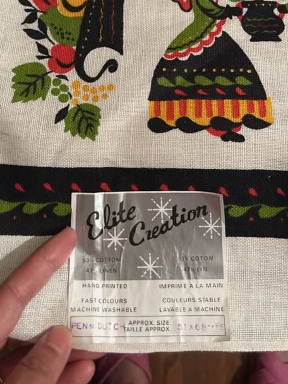 New w tag Parisian Prints Linen Cotton Blend Tablecloth 51”x68”